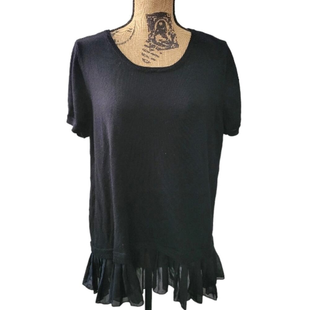 XL Apt. 9 black ruffled short sleeve knit top